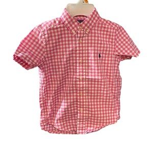 Polo Ralph Lauren button down shirt short sleeve pink gingham natural stretch 5